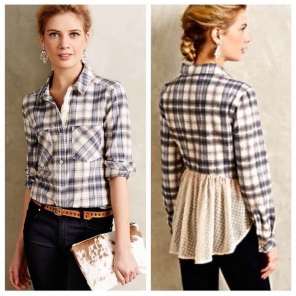 Anthropologie Flannel & Lace Shirt